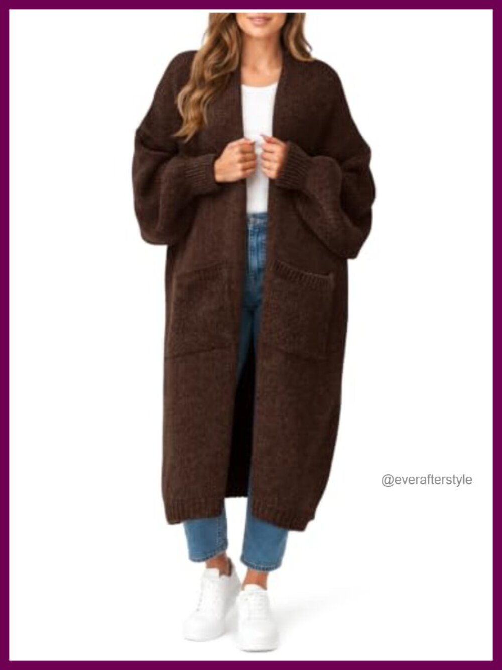 Oversized Long Cardigan Open Front Knit Sweater with Pockets